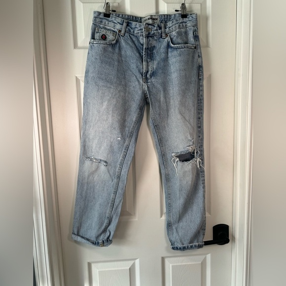Zara Rhuigi Colab Denim Straight Distressed Light Washed Jeans Size 31 - Picture 1 of 11